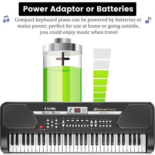 61 Key Electric Digital Piano Music Keyboard With Microphone For Kids Beginner Birthday Christmas Gifts Black
