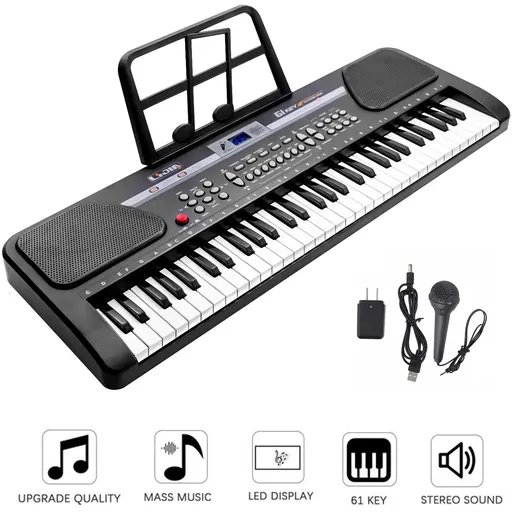 61 Key Music Electronic Keyboard Electric Digital Piano Organ with Stand Xmas Black