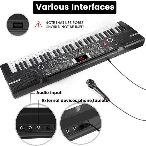 61 Key Music Electronic Keyboard Electric Digital Piano Organ with Stand Xmas Black
