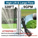 1/2 HP 4 inch Deep Well Submersible Pump 220V 9GPM 328FT Lift 33FT Cord 1 inch NPT Discharge