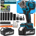 21V Cordless Impact Wrench Kit 1/2" 1200Nm High Torque Brushless Drill w/ 2 Battery