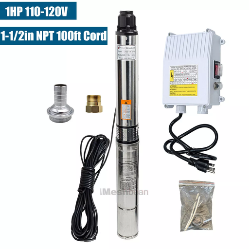 1HP Deep Well Submersible Pump 4'' 305' 33GPM 110V Stainless Steel w/Control Box