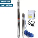 1 HP 2.5 inch Deep Well Submersible Pump 220V 13GPM  311FT Lift 50FT Cord 1 inch NPT Discharge With Control Box