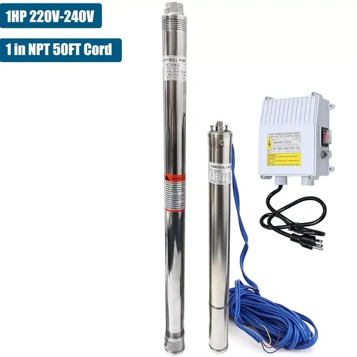 1 HP 2.5 inch Deep Well Submersible Pump 220V 13GPM  311FT Lift 50FT Cord 1 inch NPT Discharge With Control Box