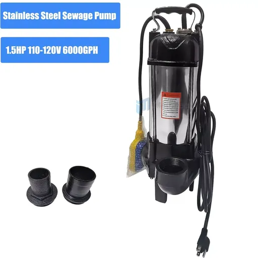 1.5HP Sewage Grinder Sump Pump W/Float Heavy Duty Stainless Steel 6000GPH 110V