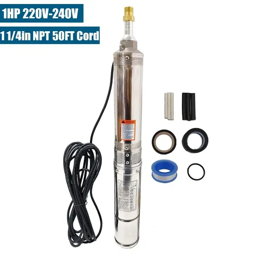 1 HP 4 inch Deep Well Submersible Pump 220V 33GPM 257ft Lift 50ft Cord 1.25 inch NPT Discharge