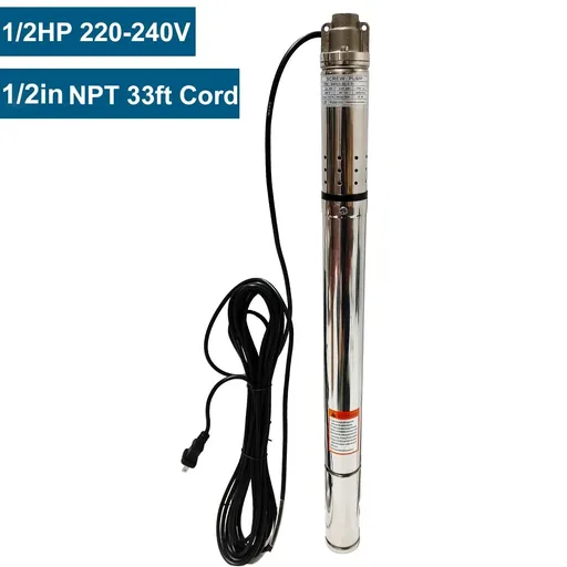 1/2 HP 2 inch Deep Well Submersible Pump 220V 4.4GPM 164ft Lift 33ft Cord 0.75 inch NPT Discharge