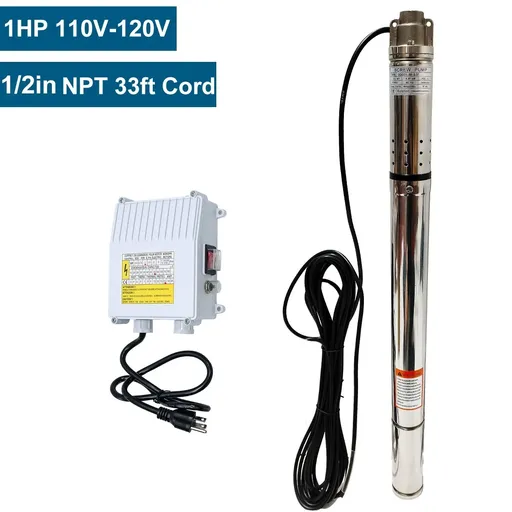 1/2 HP 2 inch Deep Well Submersible Pump 110V 4.4GPM 164ft Lift 33ft Cord 0.75 inch NPT Discharge With Control Box