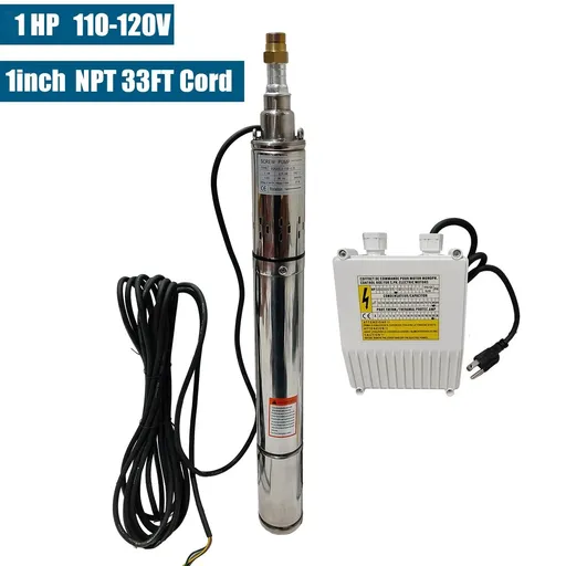 1 HP 3 inch Deep Well Submersible Pump 110V 10GPM 380ft Lift 33ft Cord 1 inch NPT Discharge With Control Box