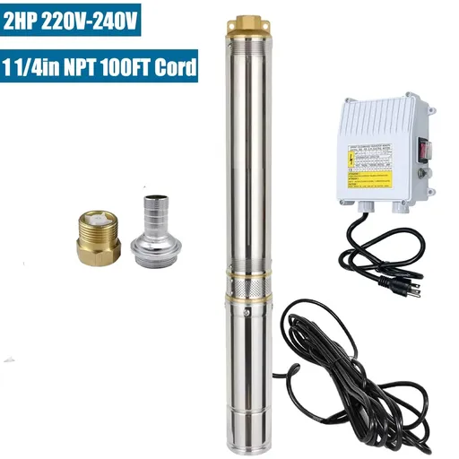 2 HP 4 inch Deep Well Submersible Pump 220V 27GPM 427ft Lift 100ft Cord 1.25 inch NPT Discharge