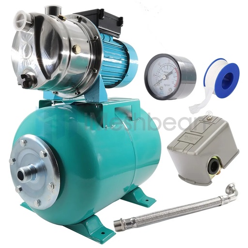 1HP 750W Shallow Well Jet Pump w/ Pressure Tank 740GPH Stainless Steel Jet Pump