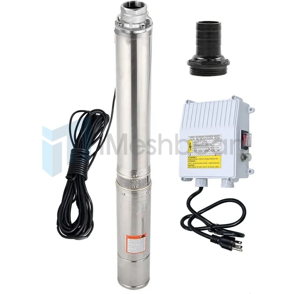 1HP 4"Deep Well Submersible Pump 200' 33GPM 110V Stainless Steel w/ Control Box
