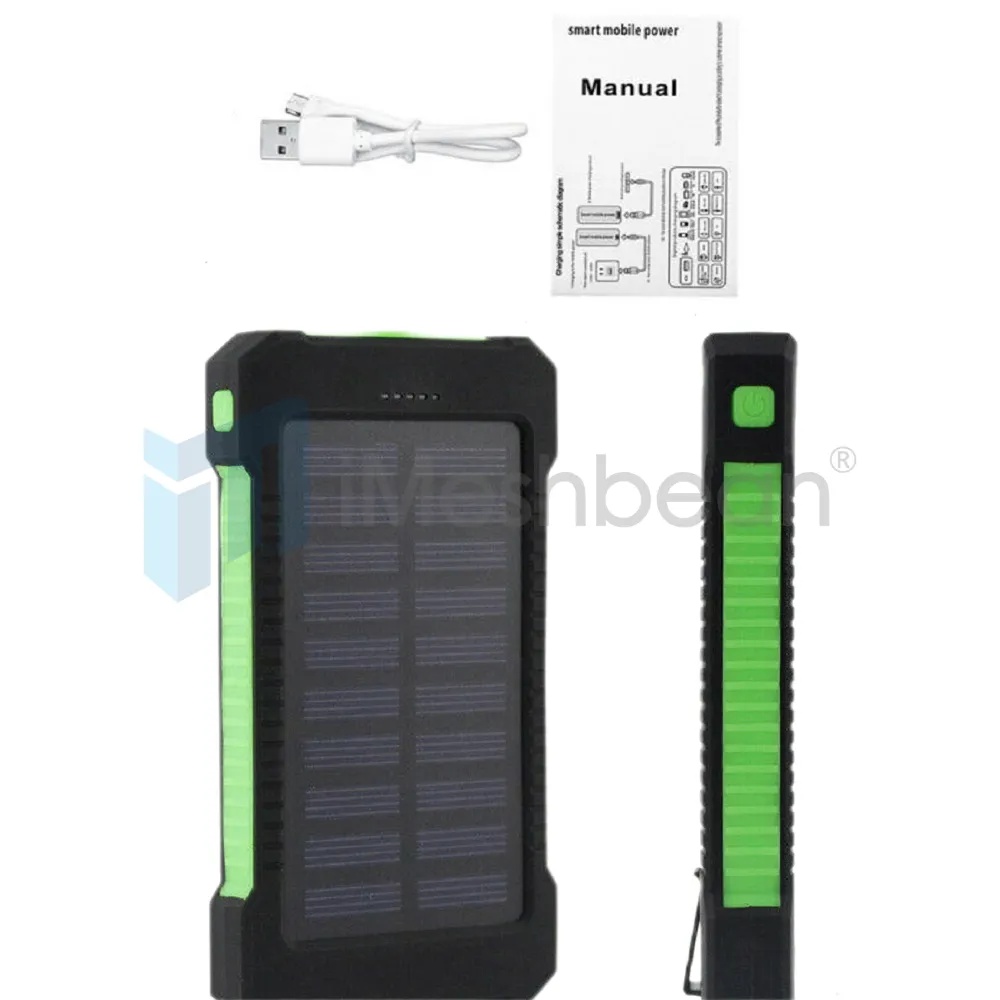 Green 900000mAh Solar Power Bank Waterproof External Battery Charger For Mobile Phones