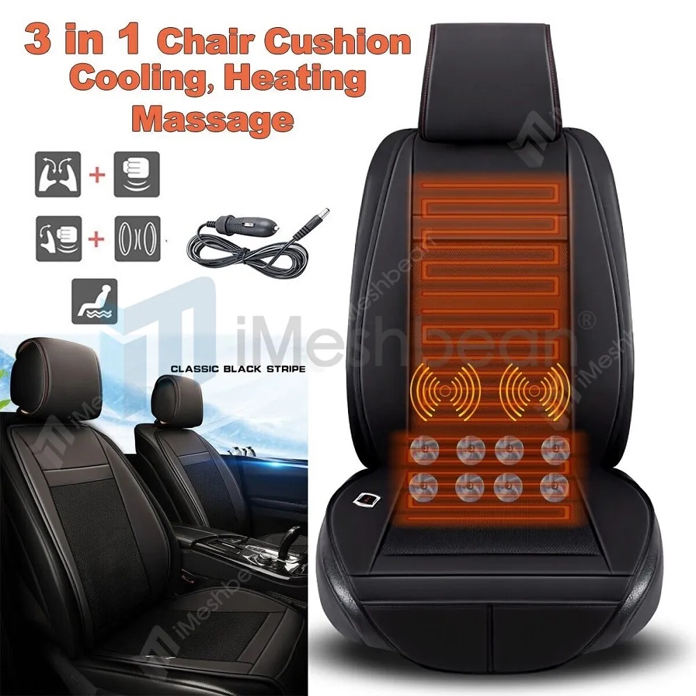 Massage 3 In1 Car Seat Cushion Cooling Warm Heated Chair Cover W/ 8 Fan 12V