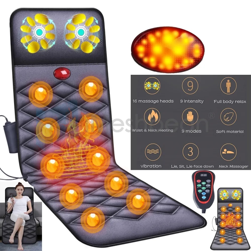 Full Body Vibrating Mat 10 Motor Vibration Massager Kneading Mattress W/ Heat