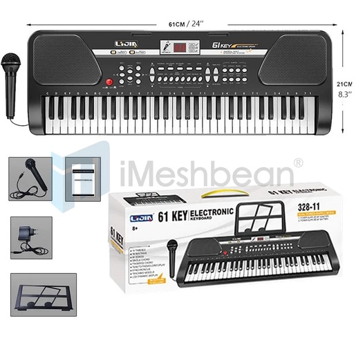 61 Key Music Electronic Keyboard Electric Digital Piano Organ with Stand Xmas Black