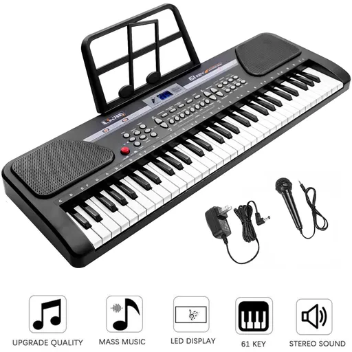 61 Key Electric Digital Piano Music Keyboard With Microphone For Kids Beginner Birthday Christmas Gifts Black