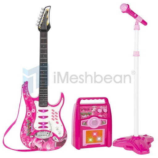 iMeshbean Kids Electric Guitar With Amp Microphone AUX Pink Electric Guitar Kit Play Set Childrens