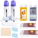 Double Depilatory Roll on Wax Heater Roller Warmer Cartridge Strips Hair Removal Kit