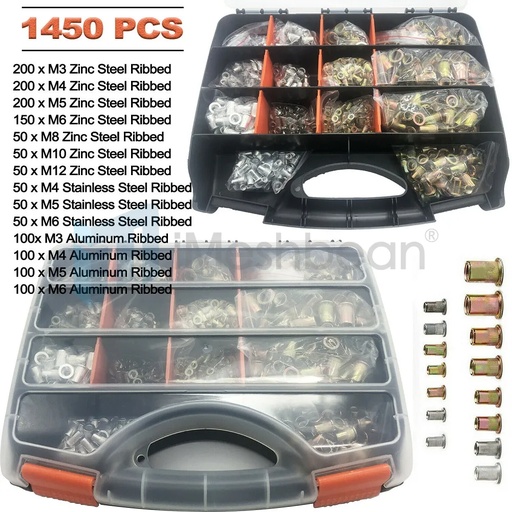 1450pcs Rivet Nut Kit- Rivnut Gun Nut Setter Thread Setting Nutsert Tool Metric