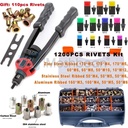 1310PCS Nuts+Rivet Gun Kit Rivnut Thread Setting Tool Nut Setter NutSert Metric