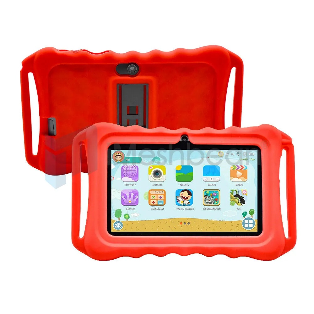 7" Android 8.1 Tablet PC For Kids Quad-Core Dual Cameras WiFi Bundle Case, Red