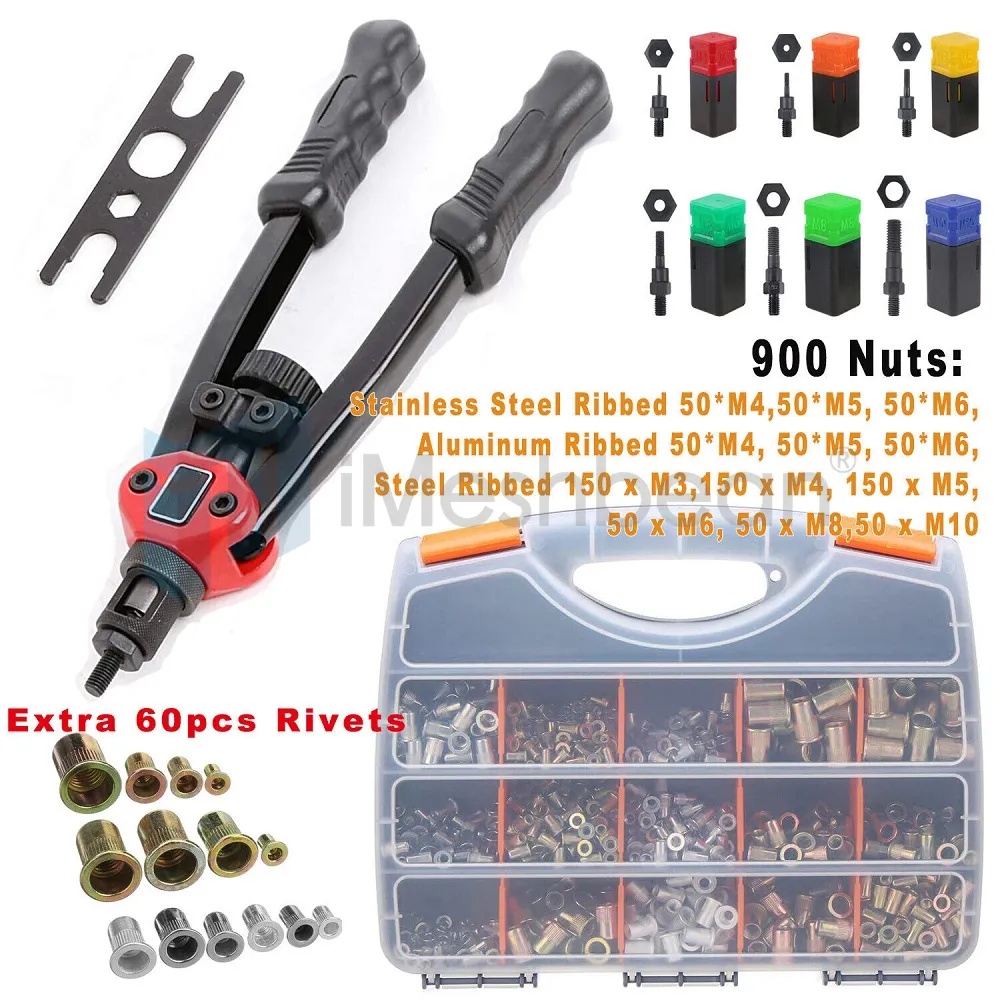 960pcs Rivnut Stainless Steel Rivet Nut Tool Nutsert Tool Kit Mandrels Kit Mixed