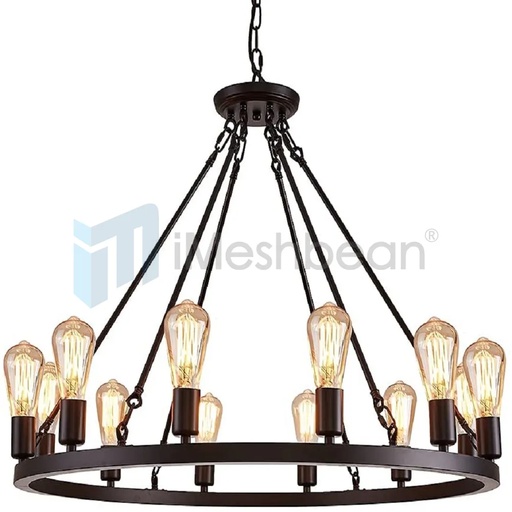 12 Lights Industrial Farmhouse Chandelier Wagon Wheel Light Fixture