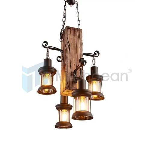 4-Light Rustic Farmhouse Furniture Wood Chandelier Pendant Lighting Fixture