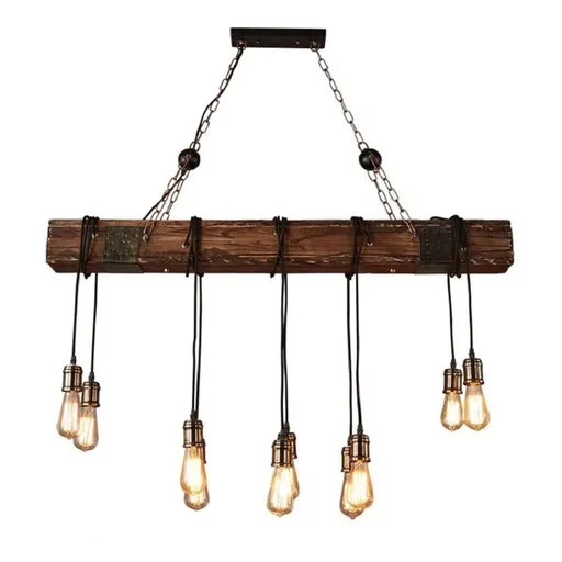 Rustic Farmhouse Chandelier Wood Hanging Insdustrial Pendant Lighting Vintage Ceiling Light w/ 10 Heads