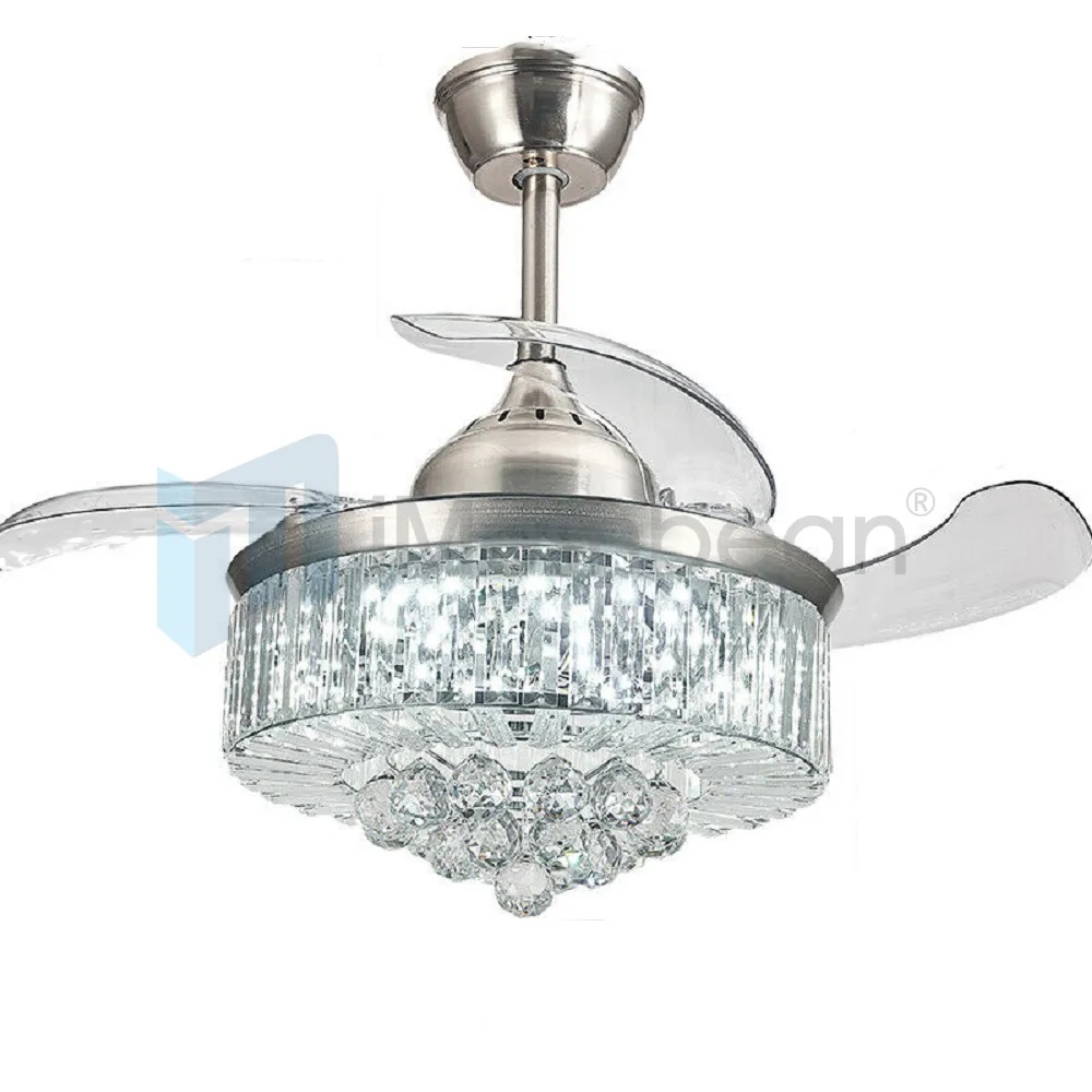 36" LED Chandelier Invisible Ceiling Fan Light Ceiling Lamp w/Remote Control