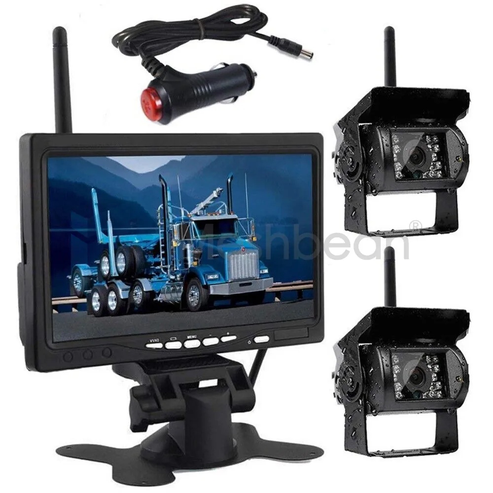 7" Monitor--RV Truck Bus Wireless Night Vision System+2x Rear View Backup Camera