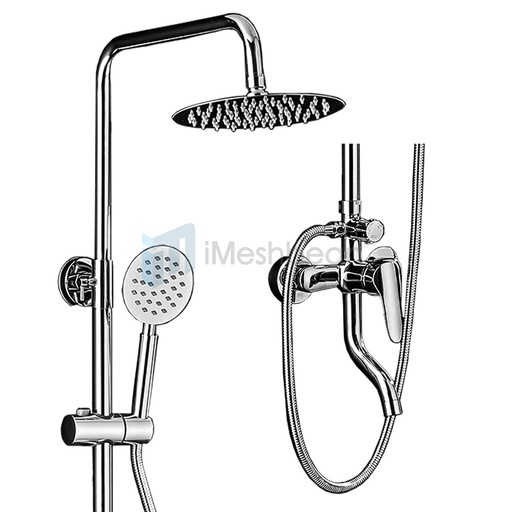 Round Shower Faucet Set Rainfall Shower Head Combo w/ Mixer Valve Kit Wall Mount