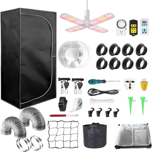 3 x3 Grow Tent Kit With LED Lights Complete Grow Kit With Full Spectrum Grow Light Inline Duct Fan Timer 32" x 32" x 63"