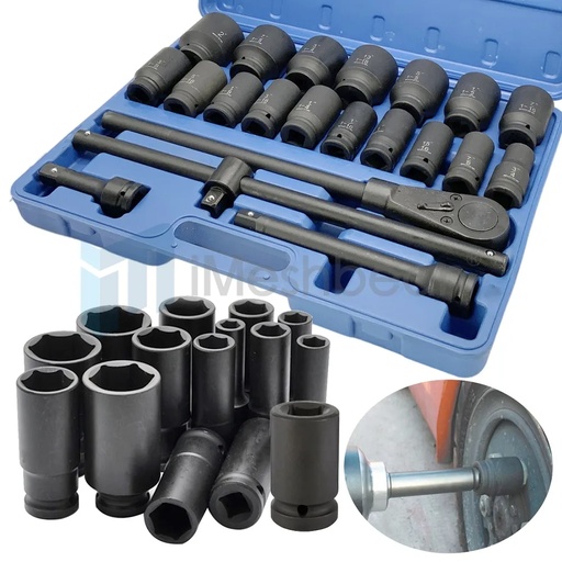 22 Pcs Impact Socket Set 3/4" Drive Deep SAE Cr-Mo Extension Bar Sliding T-Bar