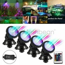 Submersible 144 LED RGB Pond Spot 4 Lights Underwater Pool Fountain +IR Remote