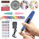 Blue Pen Shape Electric Nail Drill Manicure Filer Kit Nail Polishing Machine Set + wheel+ French tip