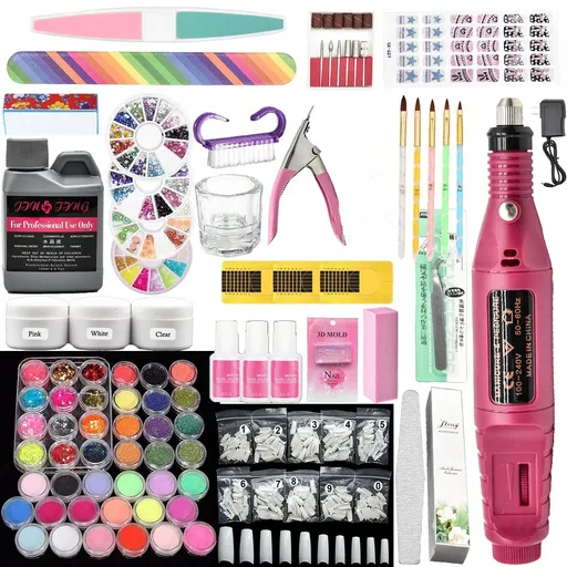 42 Nail Powder Kit Portable Nail Art Drill Kit Electric File Buffer Bits Acrylic