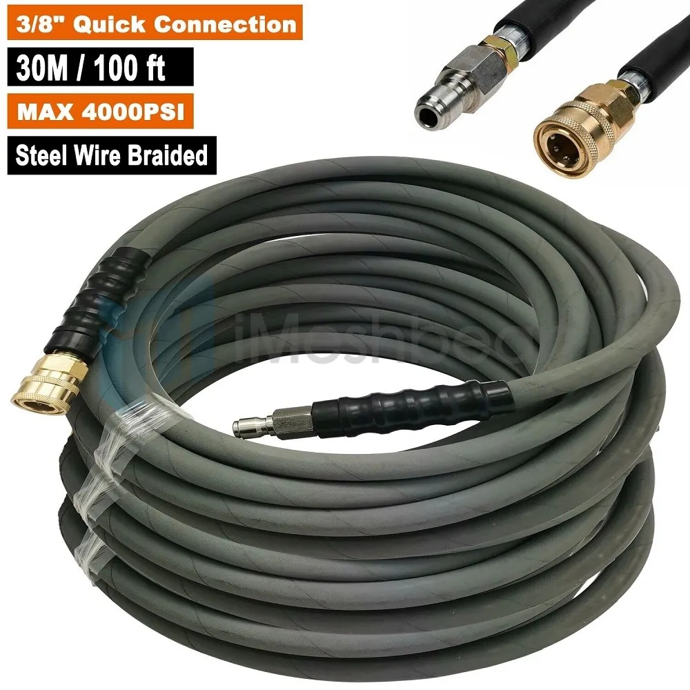 100ft Pressure Washer Hose 4000PSI Non-Marking 3/8" Couplers Hot&Cold Water 275F