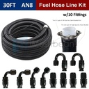 8AN -8AN Black Nylon E85 PTFE Fuel Line 30FT w/10 Fittings Hose Kit E85