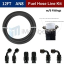 8AN -8AN Black Nylon E85 PTFE Fuel Line 12FT w/6 Fittings Hose Kit E85