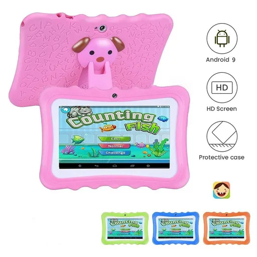 7" Android 9 Tablet PC For Kids 64G Quad-Core Dual Cameras WiFi Bundle Case, Pink