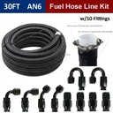 6AN -6AN Black Nylon E85 PTFE Fuel Line 30FT w/10 Fittings Hose Kit E85