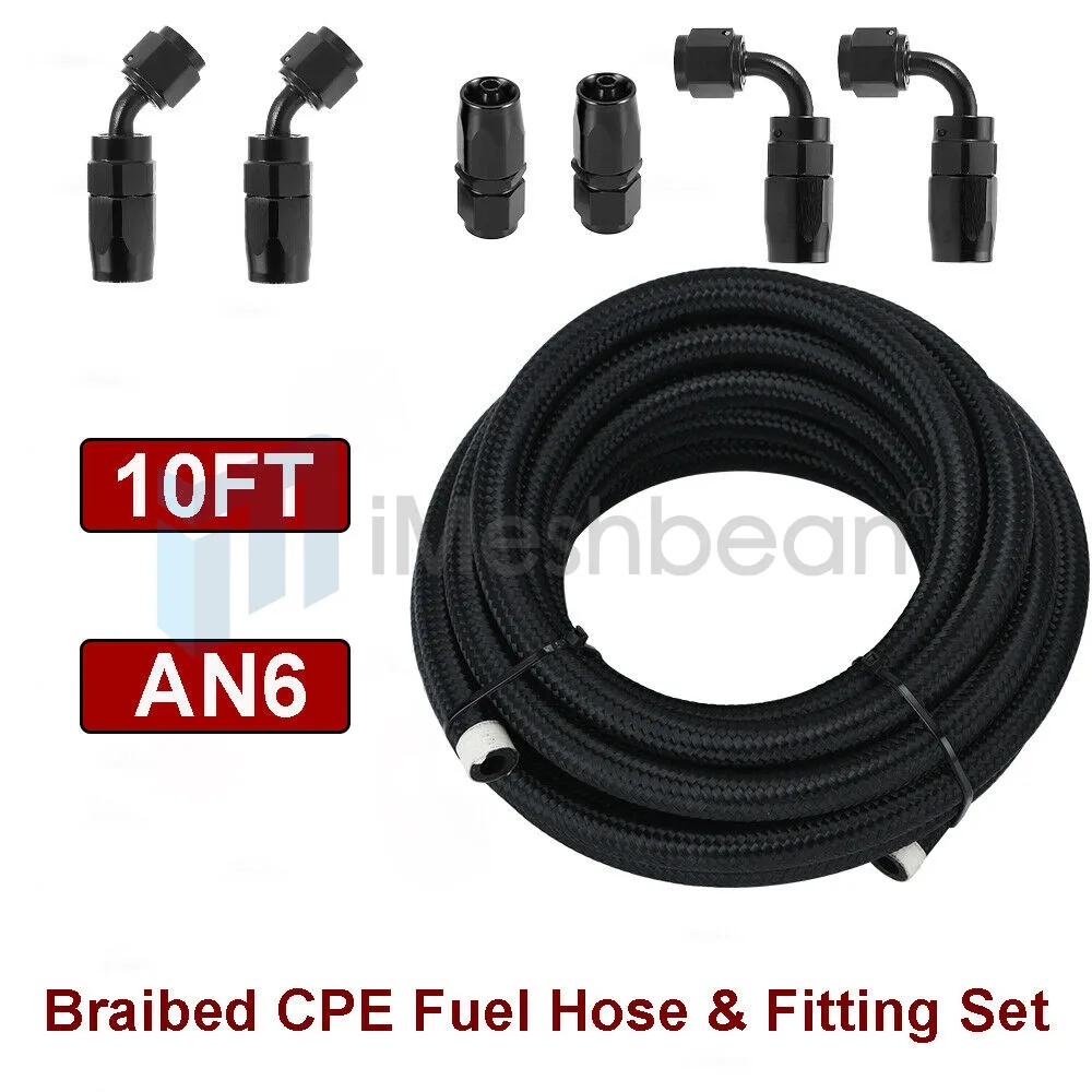 Braided 3/8 Fuel Line -6 AN Oil/Gas/Fuel Hose Line Aluminum Hose End Fitting Kit