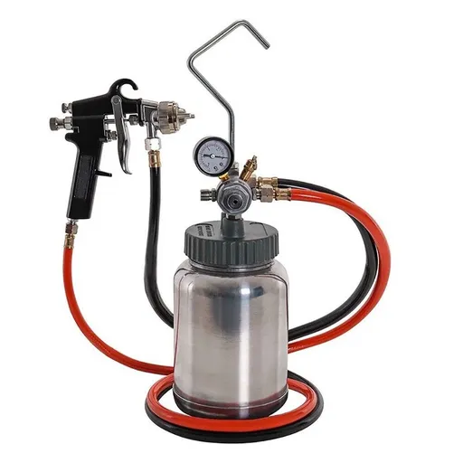 2 Quart Paint Pressure Pot With Spray Gun And 5 Foot Air And Fluid Hose Assembly