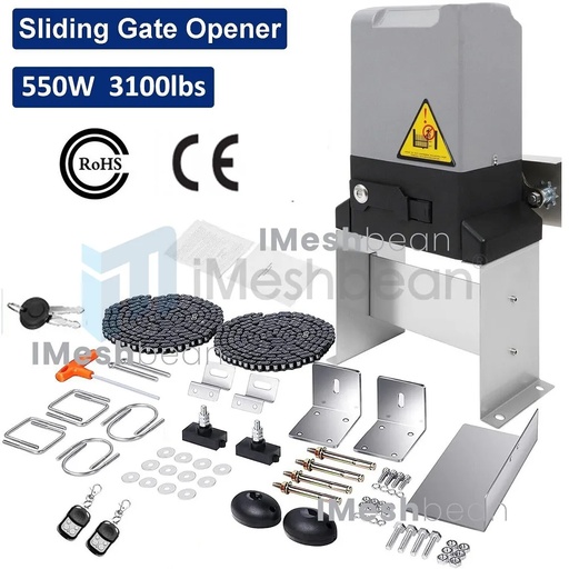 550W 3100lbs Automatic Sliding Gate Opener Remote Control With 20FT Heavy Duty Chain