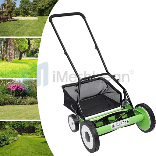 Manual Reel Lawn Mower,16inch,4 Wheel w/Adjustable Cutting Height Grass Catcher