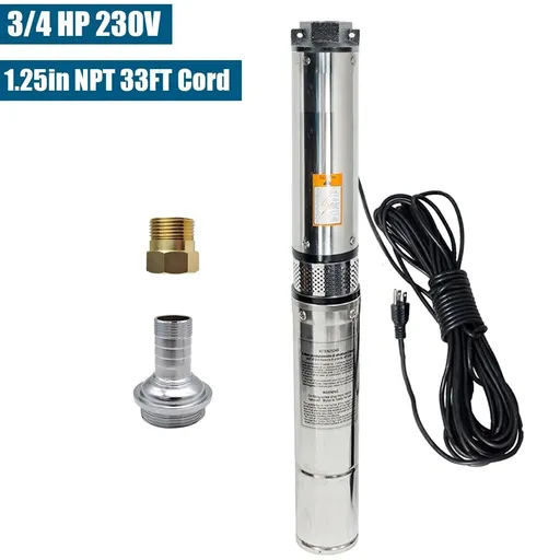 3/4 HP 3 inch Deep Well Submersible Pump 220V 13GPM 247FT Lift 33FT Cord 1 inch NPT Discharge