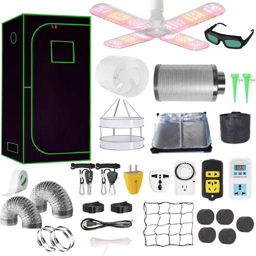 4 x 2 Grow Tent Kit With LED Lights Complete Grow Kit With Full Spectrum Grow Light With Carbon Filter 48" x 24" x 80"