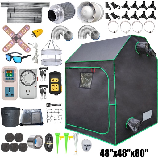 4 x 4 Grow Tent Kit With LED Lights Complete Grow Kit With Full Spectrum Grow Light With Carbon Filter 48" x 48"x 80"